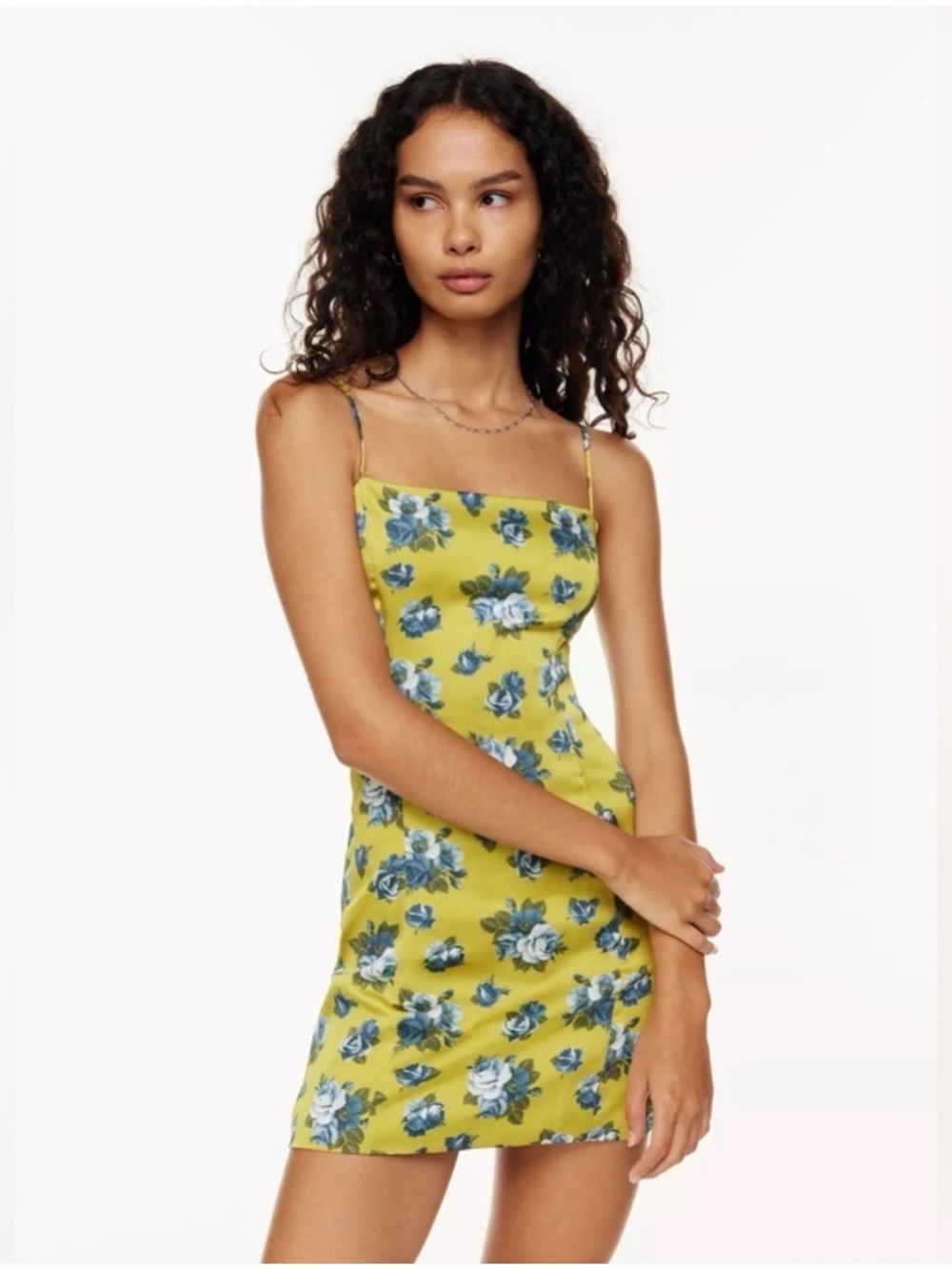 Sunday Best Yellow Floral Slip Mini Dress with Blue Roses